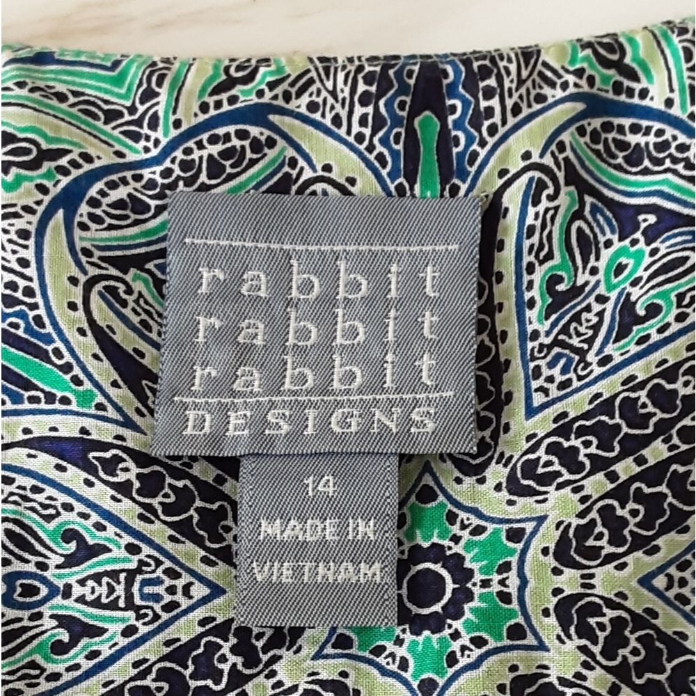 PLUS SZ 14 Rabbit Rabbit Rabbit Designs Blue Green Abstract Print Sun Dress - Picture 10 of 10